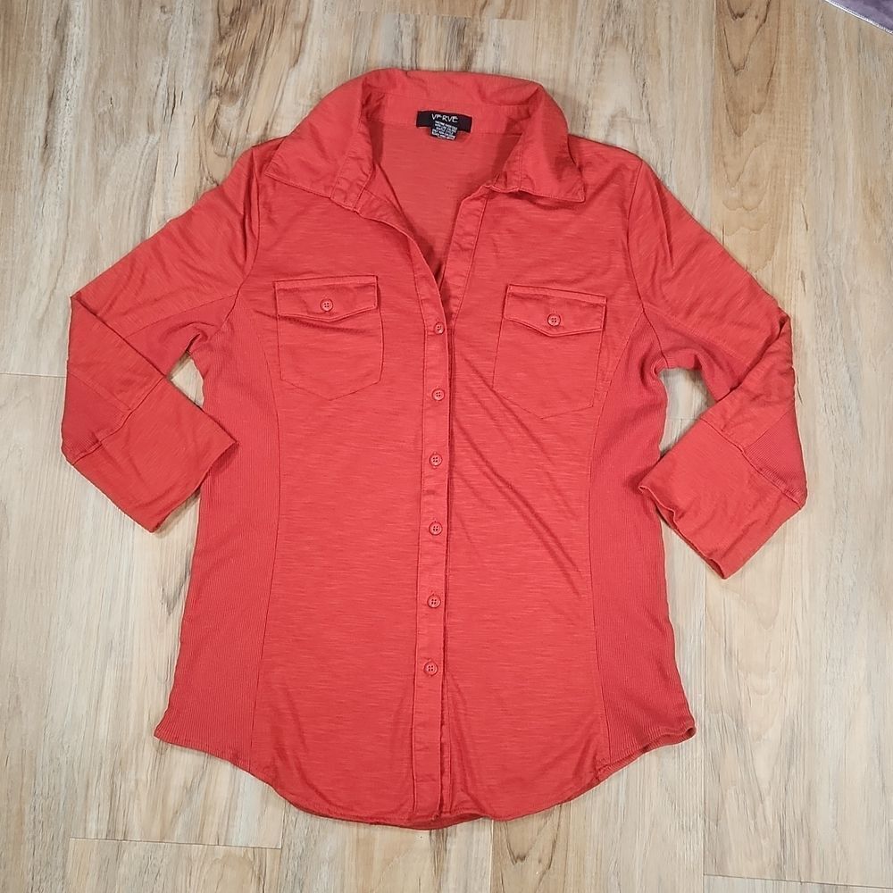💜Verve Ami Rust Buttoned 3/4 Sleeve Top Large